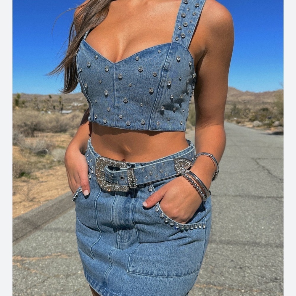 Show Me Your MuMu Studded Denim Crop Shania Top